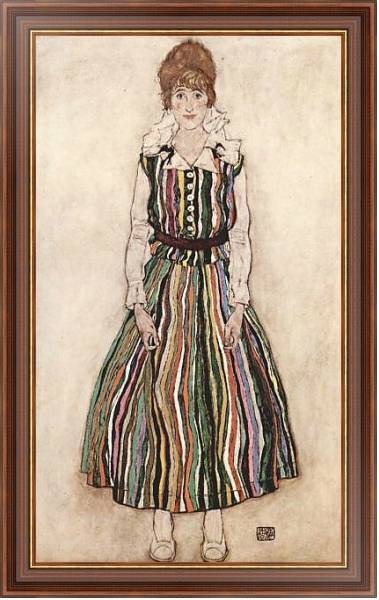 Постер Портрет Эдит Шиле в полосатом платье с типом исполнения На холсте в раме в багетной раме 35-M719P-83