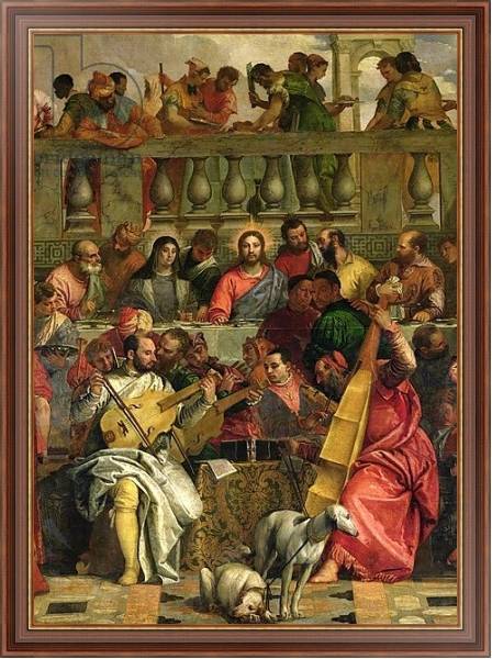 Постер The Marriage Feast at Cana, detail of Christ and musicians, c.1562 с типом исполнения На холсте в раме в багетной раме 35-M719P-83