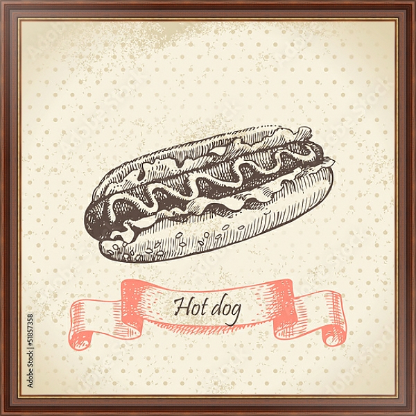 Постер Иллюстрация с хот-догом с типом исполнения На холсте в раме в багетной раме 35-M719P-83