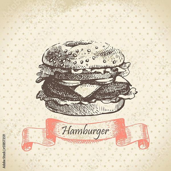 Постер Иллюстрация с гамбургером с типом исполнения На холсте без рамы