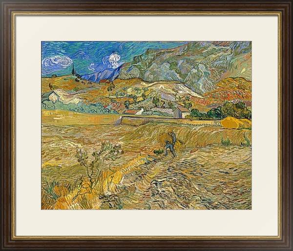 Постер Огороженное пшеничное поле с крестьянином с типом исполнения Под стеклом в багетной раме 1.023.036