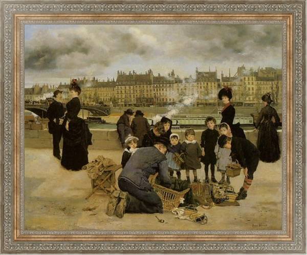 Постер Children With a Toy Seller on the quai du Louvre с типом исполнения На холсте в раме в багетной раме 484.M48.310