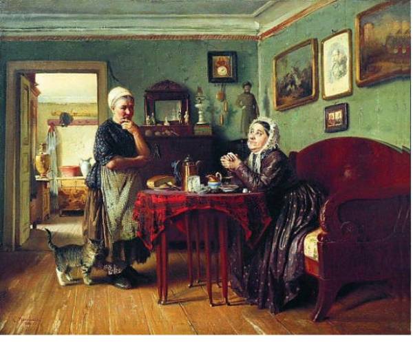 Постер Разговоры по хозяйству. 1868 с типом исполнения На холсте без рамы