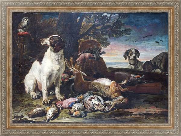 Постер Мертвые птицы и игра с собаками и совой с типом исполнения На холсте в раме в багетной раме 484.M48.310