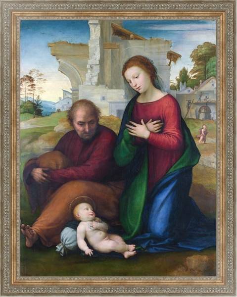 Постер Мадонна, поклоняющаяся младенцу со Святым Джозефом с типом исполнения На холсте в раме в багетной раме 484.M48.310