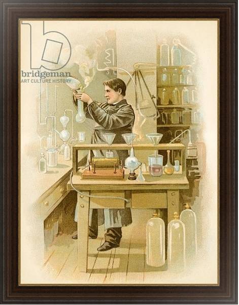 Постер Thomas Edison in his laboratory с типом исполнения На холсте в раме в багетной раме 1.023.151