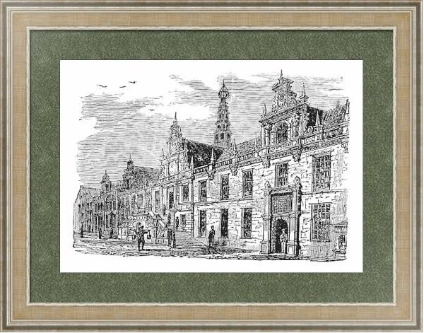 Постер Leiden city hall, Netherlands, vintage engraving с типом исполнения Акварель в раме в багетной раме 485.M40.584