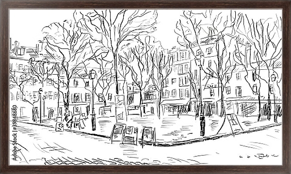 Постер Париж в Ч/Б рисунках #27 с типом исполнения На холсте в раме в багетной раме 221-02