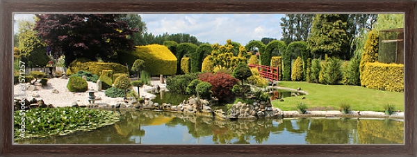 Постер Японский сад с прудом с типом исполнения На холсте в раме в багетной раме 221-02