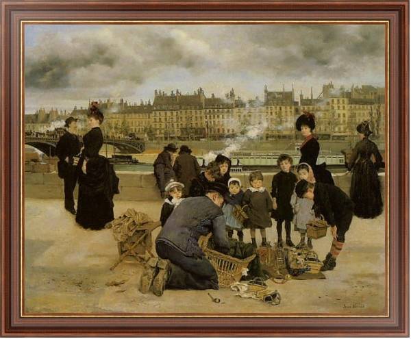 Постер Children With a Toy Seller on the quai du Louvre с типом исполнения На холсте в раме в багетной раме 35-M719P-83