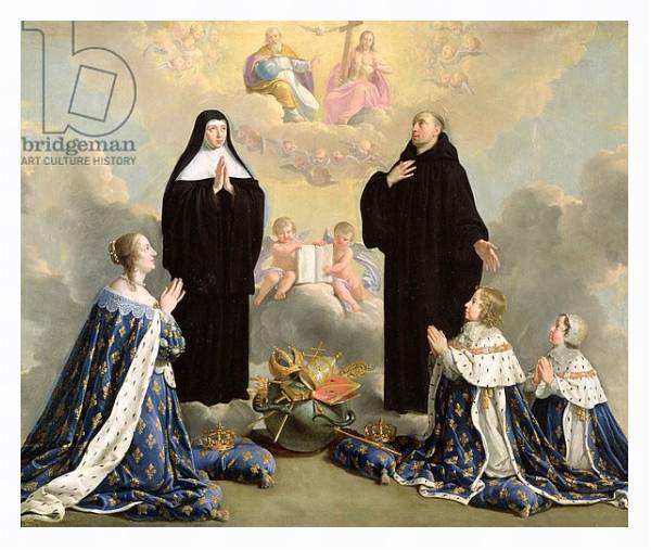 Постер Anne of Austria and her Children at Prayer with St. Benedict and St. Scholastica, 1646 с типом исполнения На холсте в раме в багетной раме 221-03