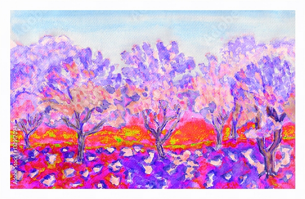 Постер Розовый весенний сад с типом исполнения На холсте в раме в багетной раме 221-03