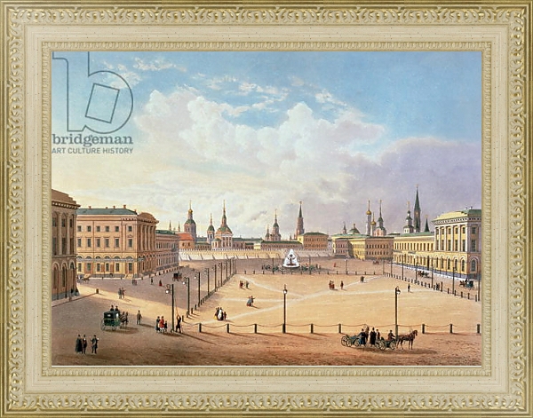 Постер The Theatre Square in Moscow, printed by Jacottet and Bachelier, 1830s с типом исполнения Акварель в раме в багетной раме 484.M48.725