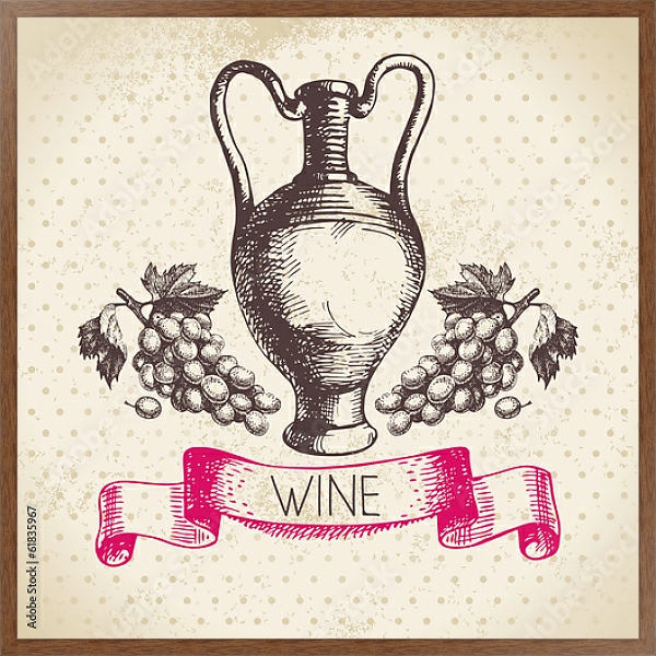 Постер Иллюстрация с кувшином вина с типом исполнения На холсте в раме в багетной раме 1727.4310