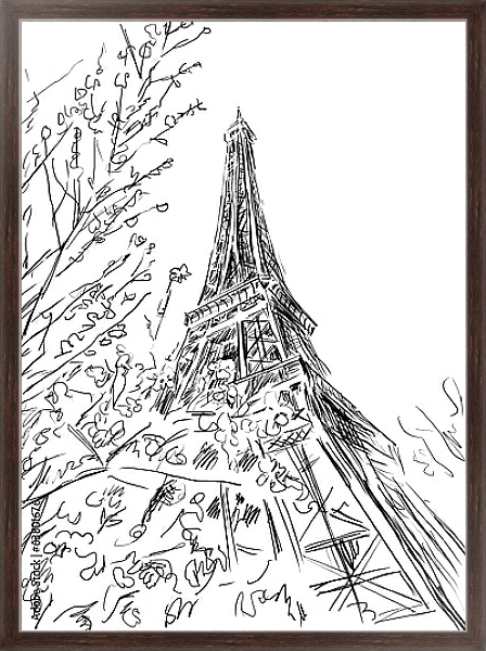 Постер Париж в Ч/Б рисунках #6 с типом исполнения На холсте в раме в багетной раме 221-02