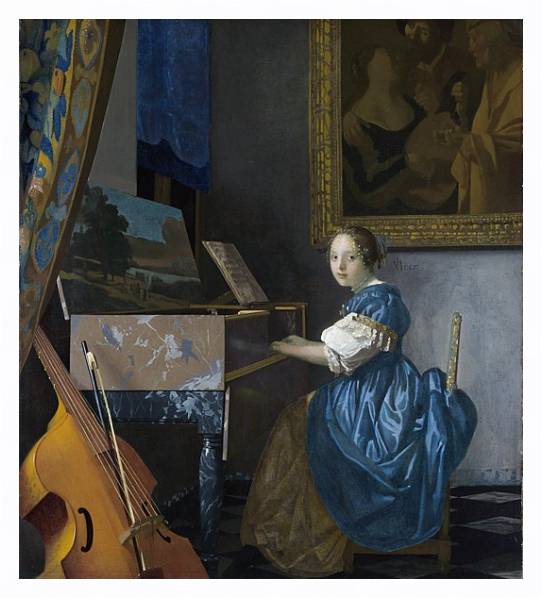 Постер Молодая женщина у клавесина с типом исполнения На холсте в раме в багетной раме 221-03