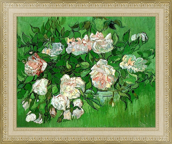 Постер Натюрморт: розовые розы с типом исполнения На холсте в раме в багетной раме 484.M48.725