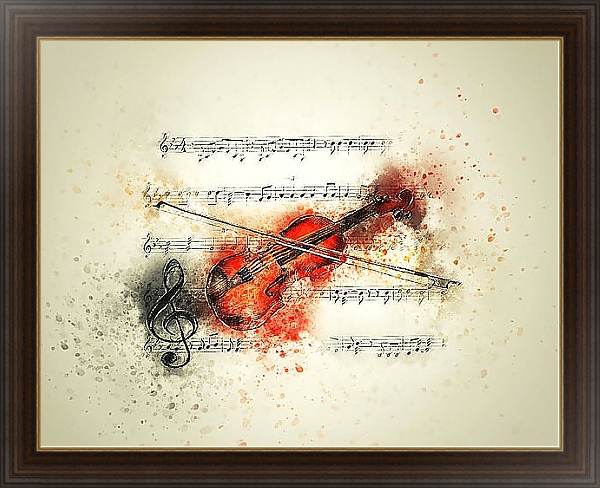 Постер Скрипка и ноты с типом исполнения На холсте в раме в багетной раме 1.023.151