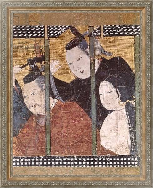 Постер Two men and a woman behind an awning, detail from a screen, 15th-18th century с типом исполнения На холсте в раме в багетной раме 484.M48.310