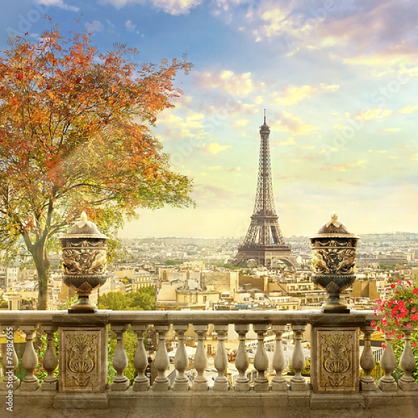 Постер Франция, Париж. Пейзаж с деревом с типом исполнения На холсте без рамы