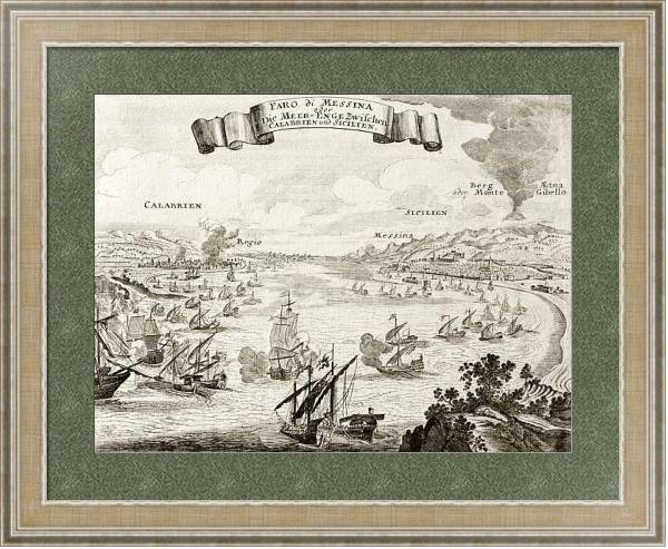 Постер Strait of Messina, between Italian peninsula and Sicily. The original engraving was created by Gabri с типом исполнения Акварель в раме в багетной раме 485.M40.584