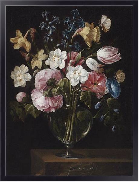 Постер Цветы в стеклянной вазе 5 с типом исполнения На холсте в раме в багетной раме 221-01