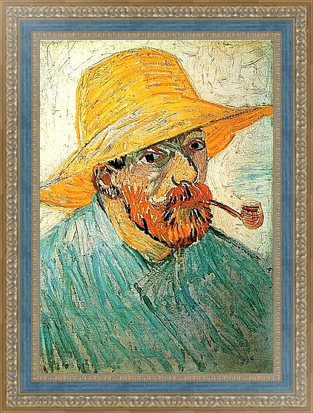 Постер Автопортрет в соломенной шляпе с трубкой с типом исполнения На холсте в раме в багетной раме 484.M48.685