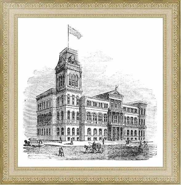 Постер Louisville City Hall in Louisville Kentucky United States vintage engraving с типом исполнения Акварель в раме в багетной раме 484.M48.725