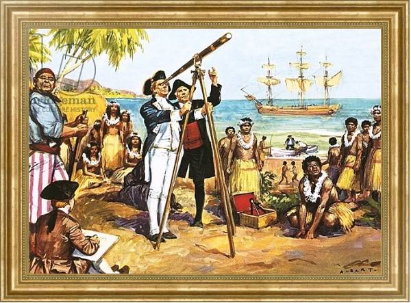 Постер Captain Cook making astronomical observations at Tahiti с типом исполнения На холсте в раме в багетной раме NA033.1.051