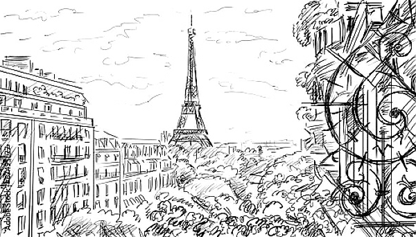 Постер Париж в Ч/Б рисунках #44 с типом исполнения На холсте без рамы