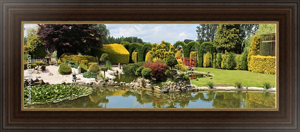 Постер Японский сад с прудом с типом исполнения На холсте в раме в багетной раме 1.023.151