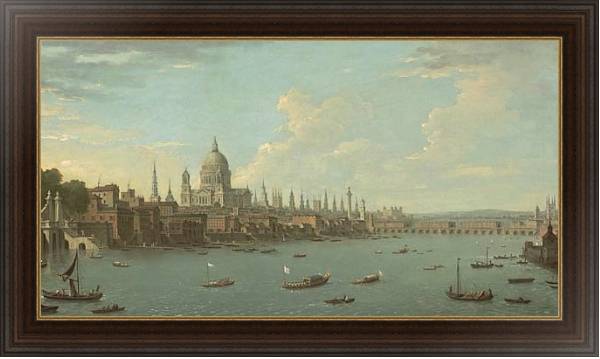 Постер Вид на Лондон, Темзу и собор Святого Павла с типом исполнения На холсте в раме в багетной раме 1.023.151