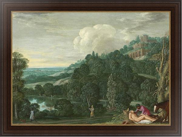 Постер Пейзаж и  добрый самаритянин с типом исполнения На холсте в раме в багетной раме 1.023.151