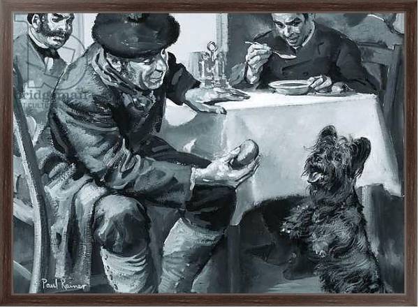 Постер Unidentified restaurant scene of man eating soup and another feeding dog с типом исполнения На холсте в раме в багетной раме 221-02