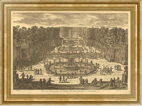 Постер Вид на парк с террасами и тремя фонтанами с типом исполнения На холсте в раме в багетной раме NA033.1.051