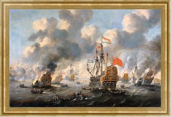 Постер The Dutch burn down the English fleet before Chatham с типом исполнения На холсте в раме в багетной раме NA033.1.051