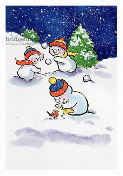 Постер Little Snowmen Snowballing, 1996 с типом исполнения На холсте в раме в багетной раме 221-03