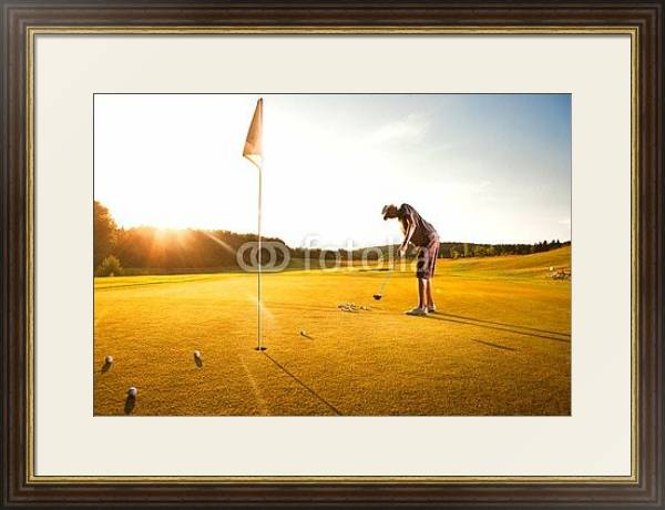 Постер Тренировка игрока в гольф с типом исполнения Под стеклом в багетной раме 1.023.036