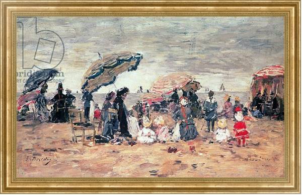 Постер Parasols on the Beach, Trouville, 1886 с типом исполнения На холсте в раме в багетной раме NA033.1.051
