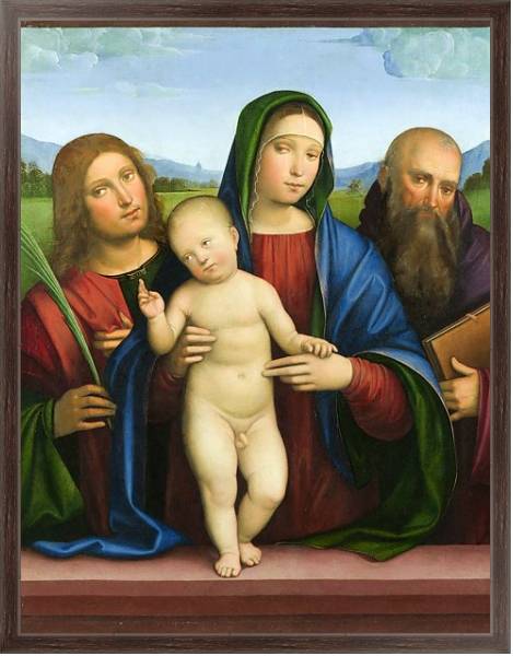 Постер Дева Мария с младенцем и двумя Ангелами 1 с типом исполнения На холсте в раме в багетной раме 221-02