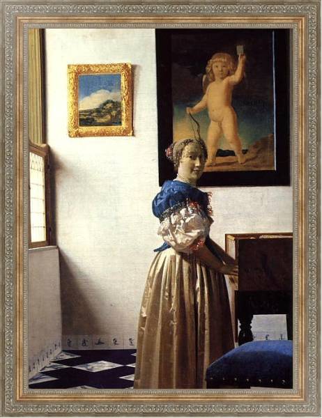 Постер Дама, стоящая у спинета с типом исполнения На холсте в раме в багетной раме 484.M48.310