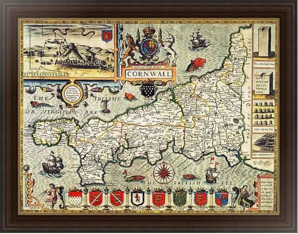 Постер Map of Cornwall from the 'Theatre of the Empire of Great Britain', pub. 1627 с типом исполнения На холсте в раме в багетной раме 1.023.151