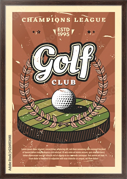 Постер Чемпионат мира по гольфу, ретро плакат с типом исполнения На холсте в раме в багетной раме 221-02