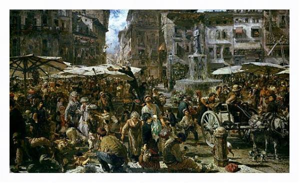 Постер The Market of Verona, 1884 с типом исполнения На холсте в раме в багетной раме 221-03