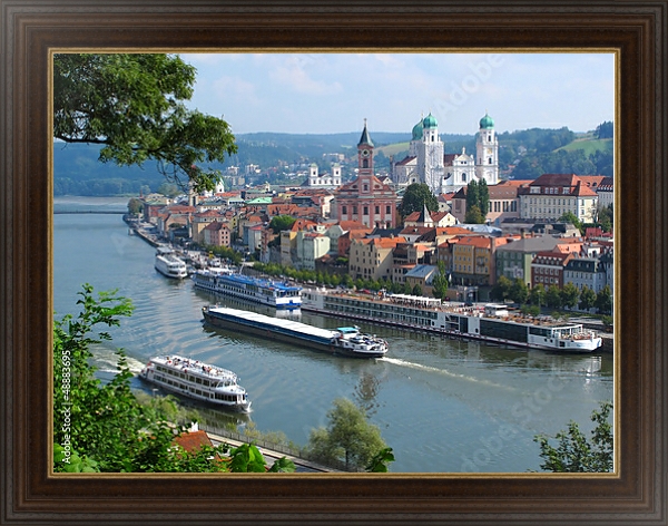 Постер Германия, Пассау - город на трех реках в Нижней Баварии с типом исполнения На холсте в раме в багетной раме 1.023.151