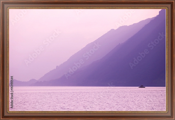 Постер Швейцария. Лодка на альпийском озере с типом исполнения На холсте в раме в багетной раме 35-M719P-83