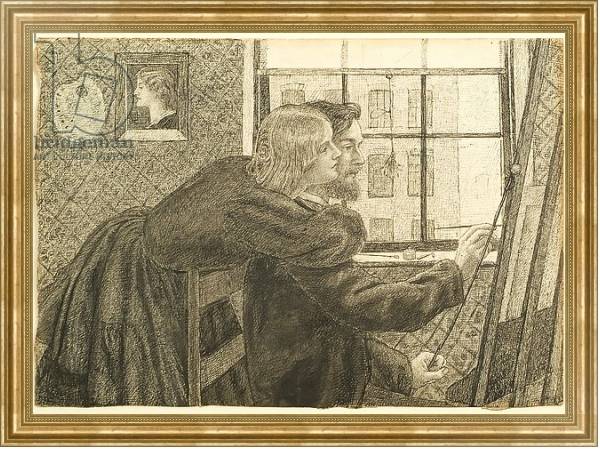 Постер G P Boyce with Fanny Cornforth at Rossetti's Studio, Chatham Place, c.1858 с типом исполнения На холсте в раме в багетной раме NA033.1.051
