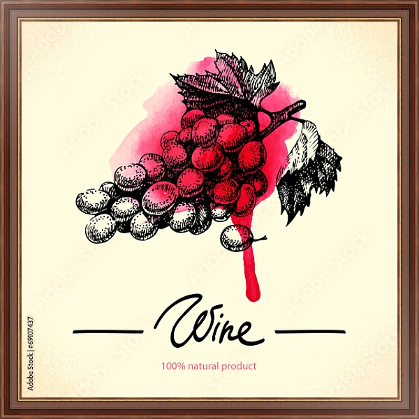 Постер Гроздь винограда с красной кляксой с типом исполнения На холсте в раме в багетной раме 35-M719P-83