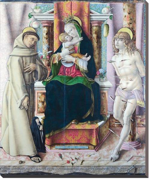 Постер Дева Мария и младенец со святыми Франсисом и Себастьяном с типом исполнения На холсте без рамы