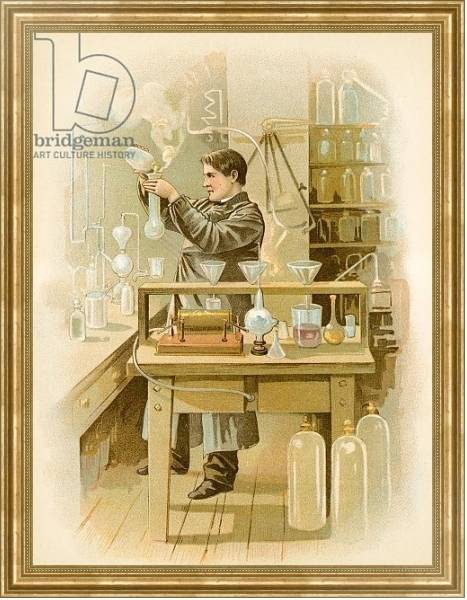 Постер Thomas Edison in his laboratory с типом исполнения На холсте в раме в багетной раме NA033.1.051